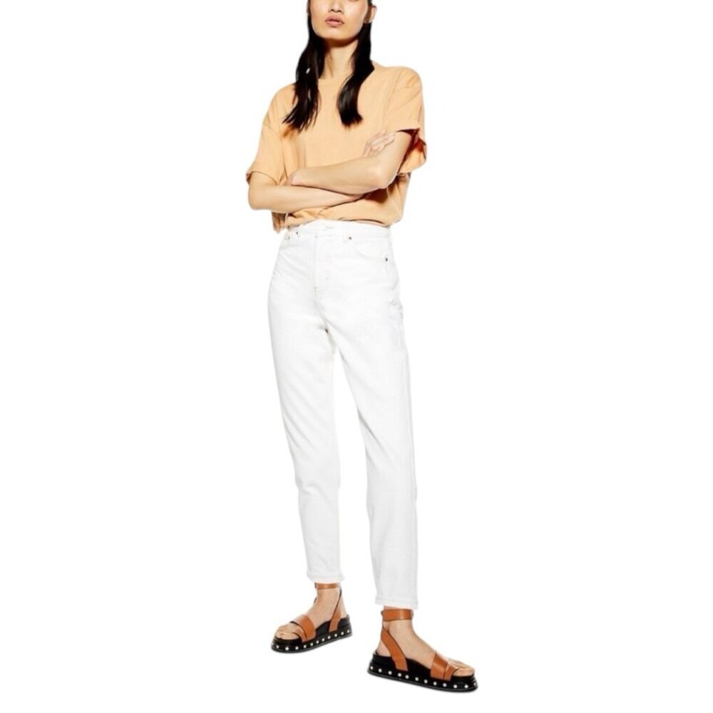 Topshop High Waist Crop Mom Jeans Size US 2 Ivory Off-White Cream Minimalist NWT